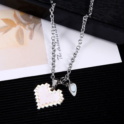 2pcs Magnetic Heart-shaped Mosaic Necklace Fashion Personality Couple Love Necklace For Valentine's Day