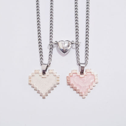 2pcs Magnetic Heart-shaped Mosaic Necklace Fashion Personality Couple Love Necklace For Valentine's Day