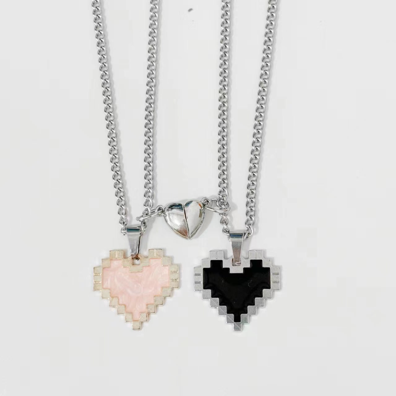 2pcs Magnetic Heart-shaped Mosaic Necklace Fashion Personality Couple Love Necklace For Valentine's Day